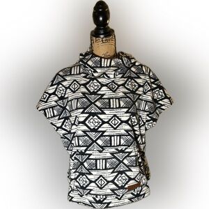Kavu Girls Little Seeker Black White Geometric Print Fleece Snap Poncho Hoodie L